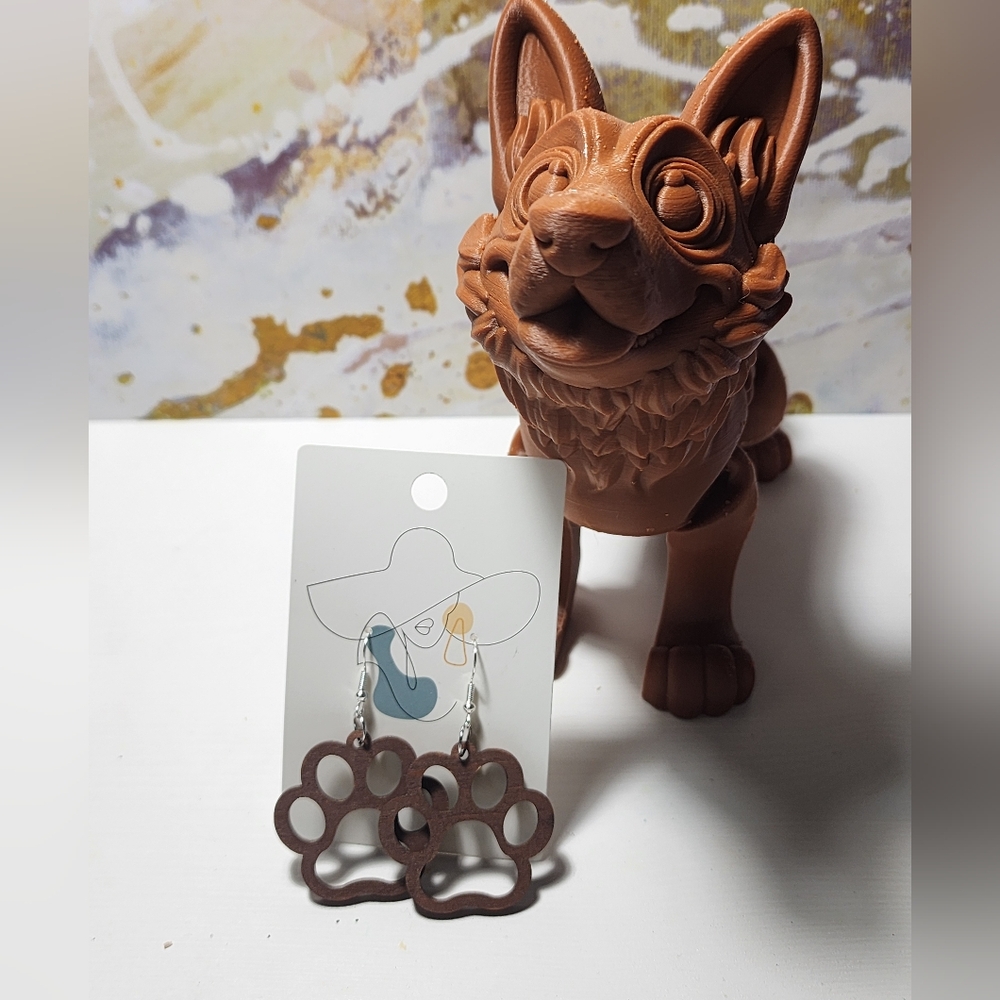 Brown Paw Print Earrings